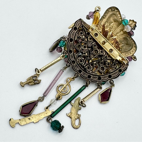Vintage Mardi Gras Theme Handmade Cluster Brooch Pendant - Picture 4 of 7